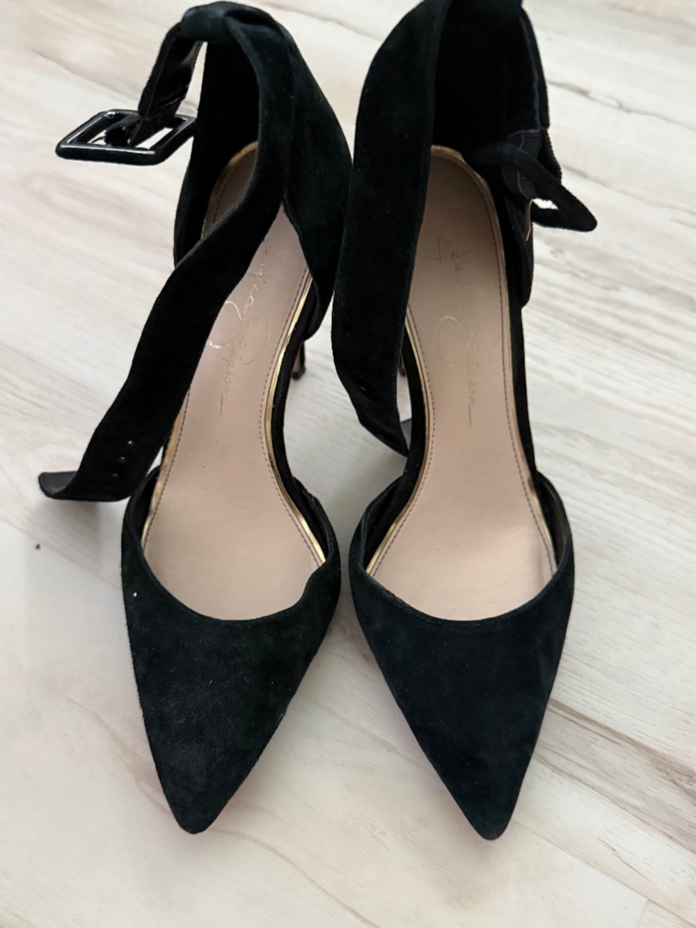 Jessica Simpson Black Suede Ankle Strap Heels